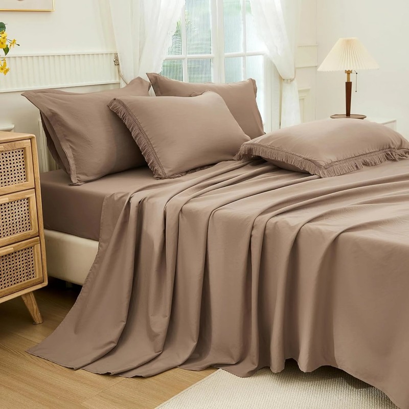 Andency Oversized King Comforter Set with Sheets 128x120 Taupe - 7 Pieces Bed in gallery