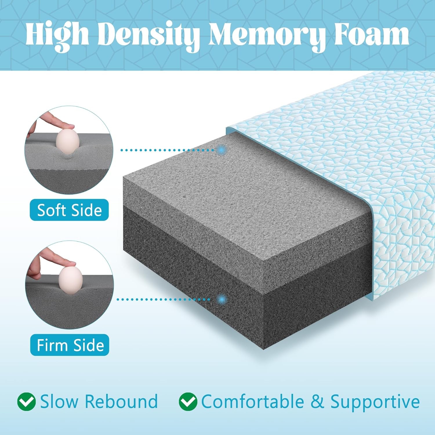 Cooling Cube Pillow Side Sleepers 40D High-Density Memory Foam Head Support gallery