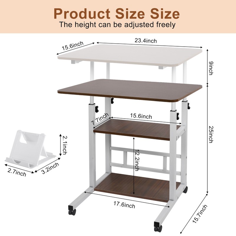 3 Tier Rolling Computer Desk Laptop Table Height Adjustable Study Table 60x40cm gallery