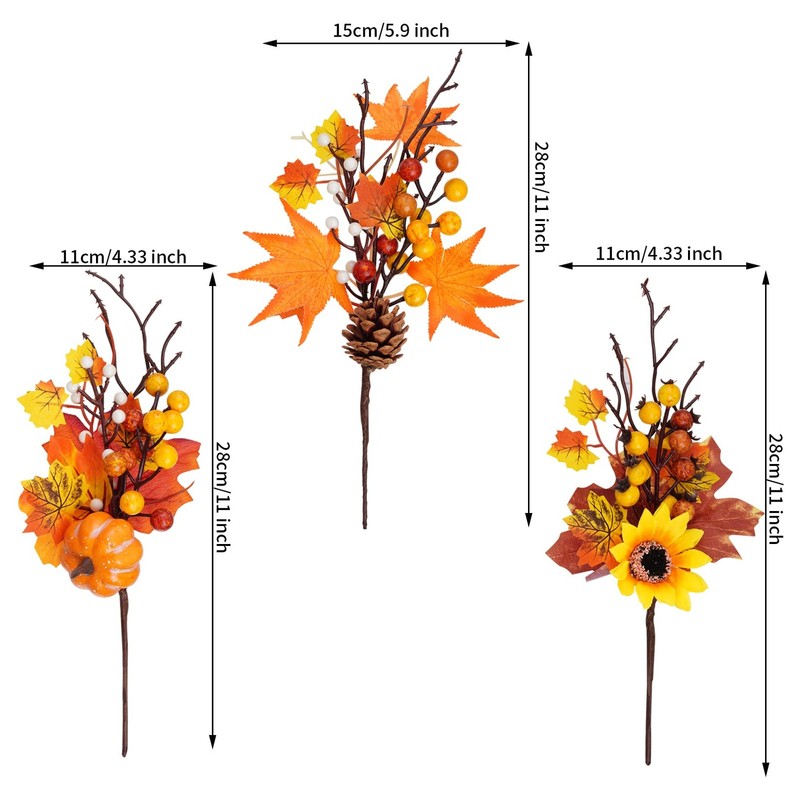 6 Pack Artificial Maple Leaves Branches Autumn Pumpkin Berry Twig Stem Orange... gallery