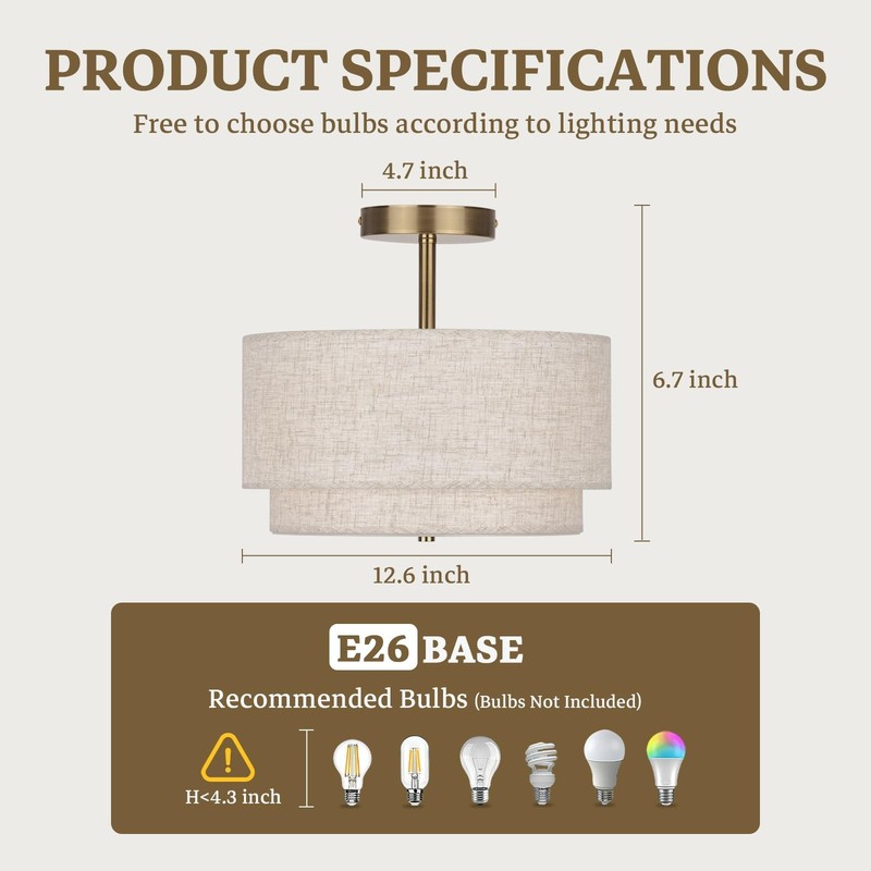 Semi Flush Mount Ceiling Light Fixture,12.6'' Gold Light Fixtures Ceiling Mou... gallery
