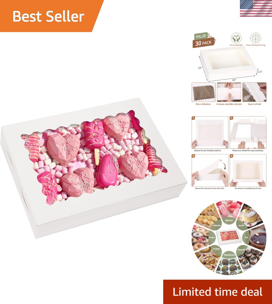 Large 30-Count Christmas Bakery Boxes - 14x10x2.5 Inch Dessert Packaging gallery
