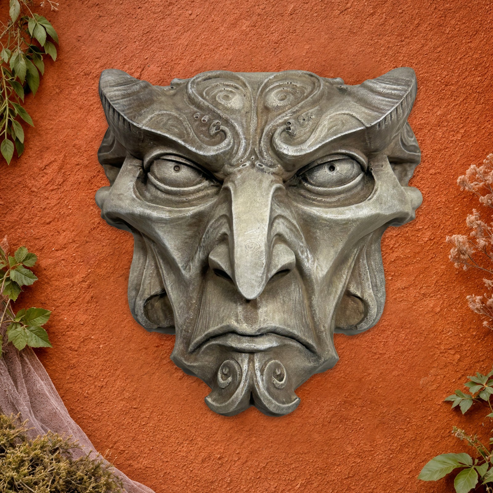 Gargoyle Face Wall Sculpture, Hand-Painted Concrete Decor, Fantasy Gothic Art gallery