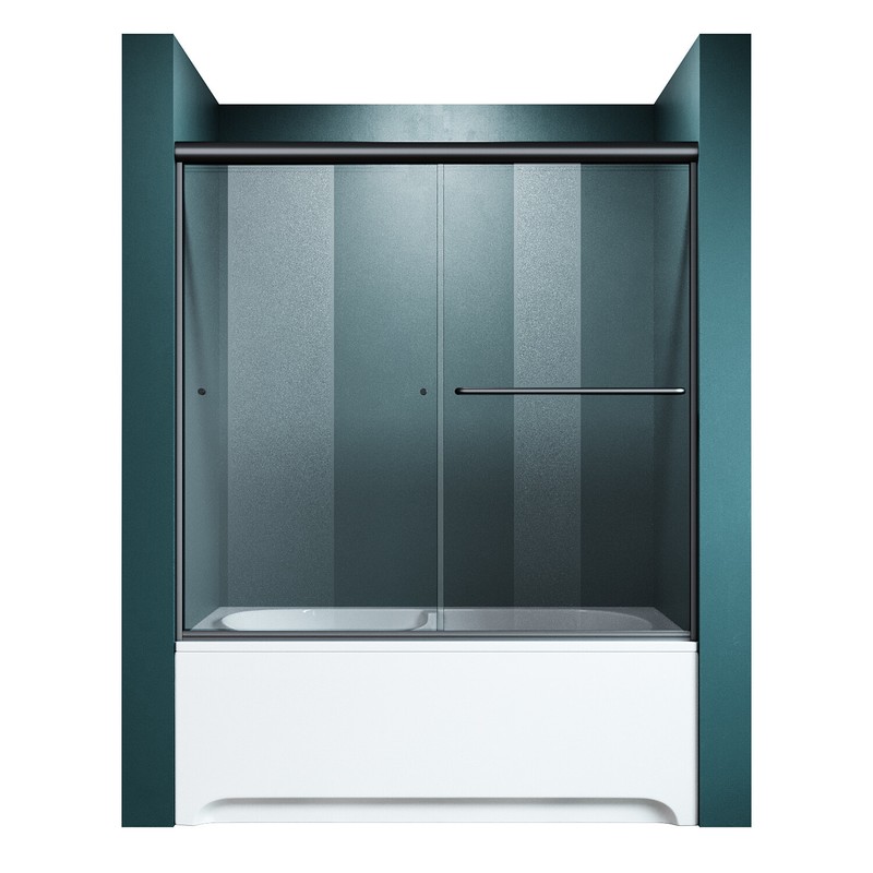 ELEGANT 60'' x 57" Black Semi-Frameless Sliding Tub Shower Door Tempered Glass gallery