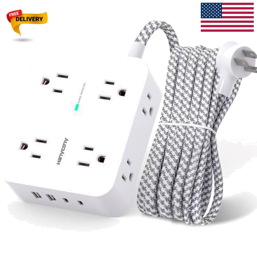 Smart Charging 8-Wide Surge Protector with 4 USB Ports - Overload Protection