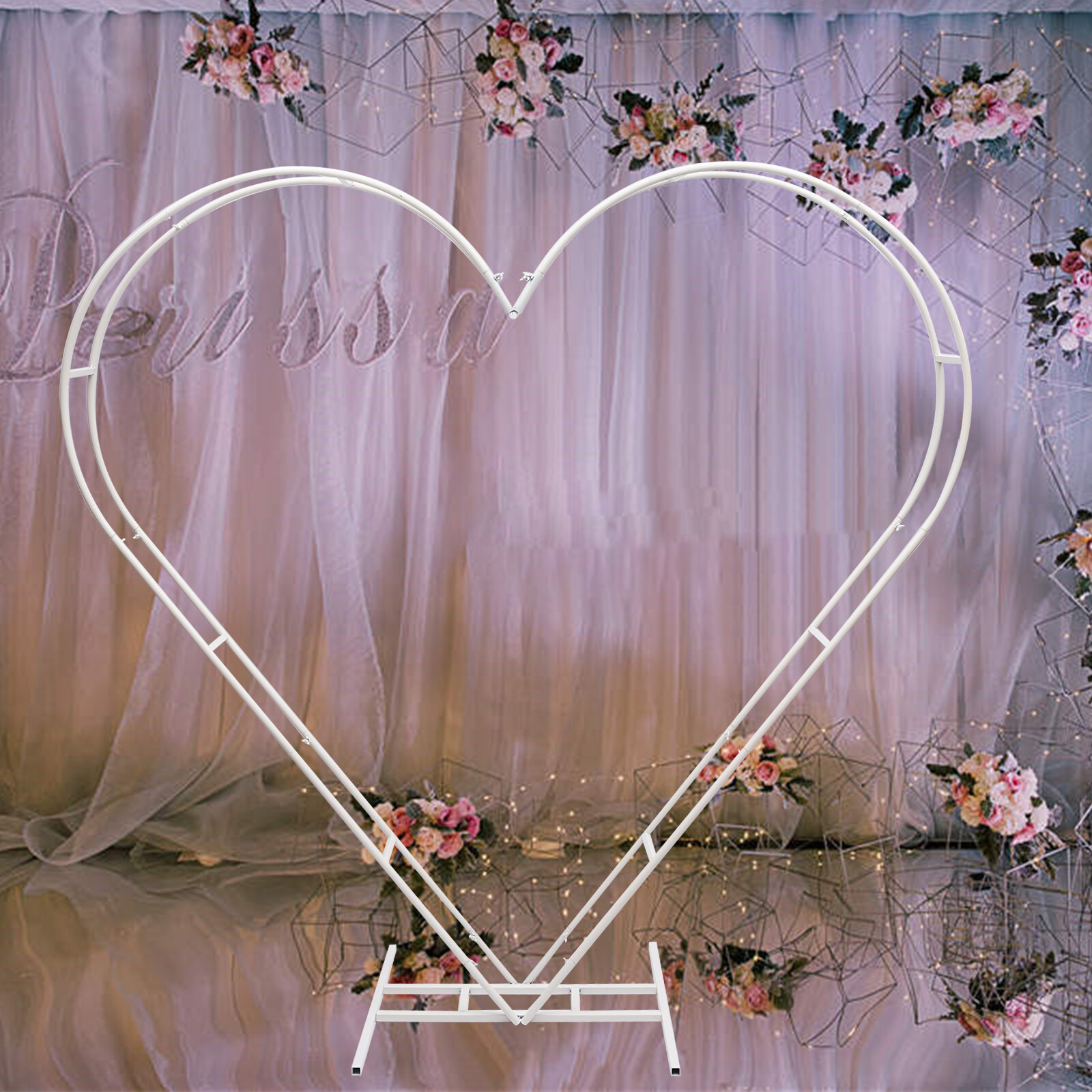Metal Heart Shaped Wedding Arch Backdrop Stand White for Wedding Ceremony gallery
