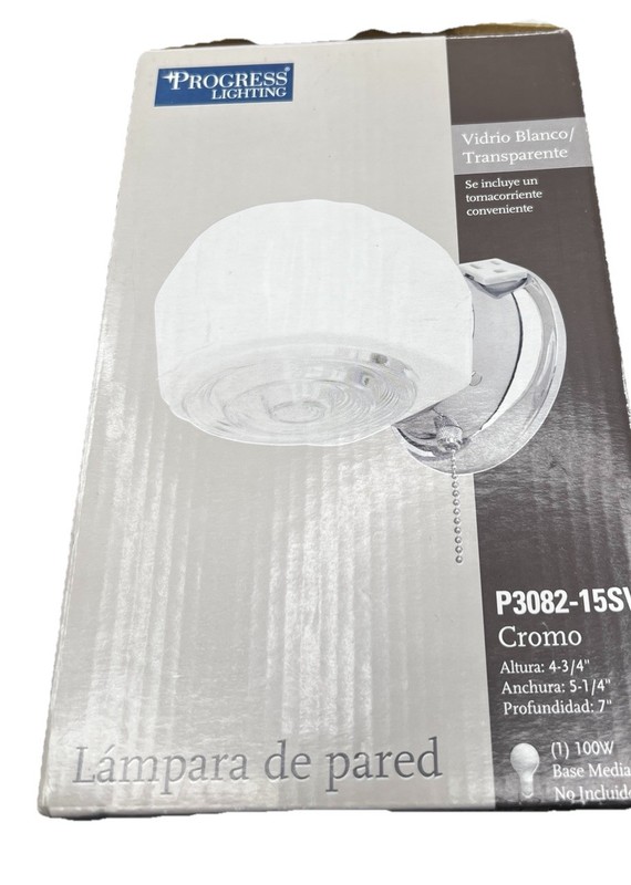 Progress Lighting White/Clear/chrome Glass Wall Fixture Pull Chain P3082-15SW gallery