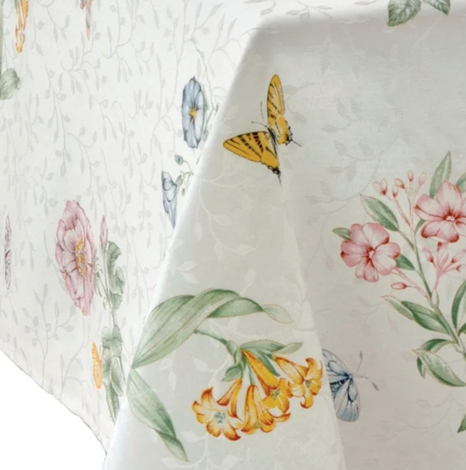 Lenox Butterfly Meadow Damask Tablecloth, Multicolor, 60"W x 84"L OBLONG gallery