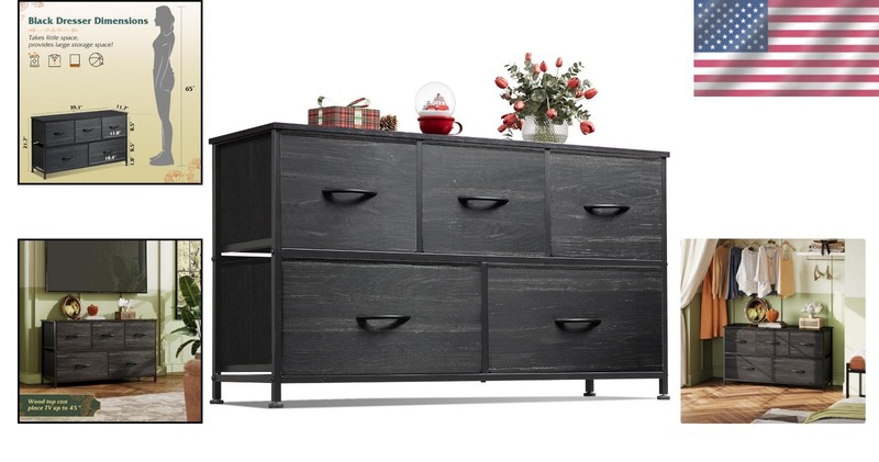 Sturdy 5-Drawer Dresser with Adjustable Feet - Ideal Fabric Storage Organizer gallery