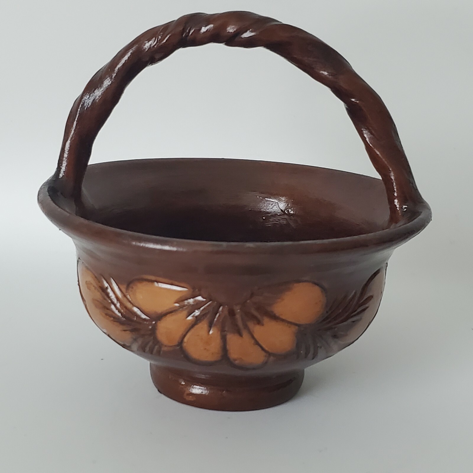 VTG KOROND Pottery Transylvania Decorative MiniBasket Planter HandCarve Signed gallery