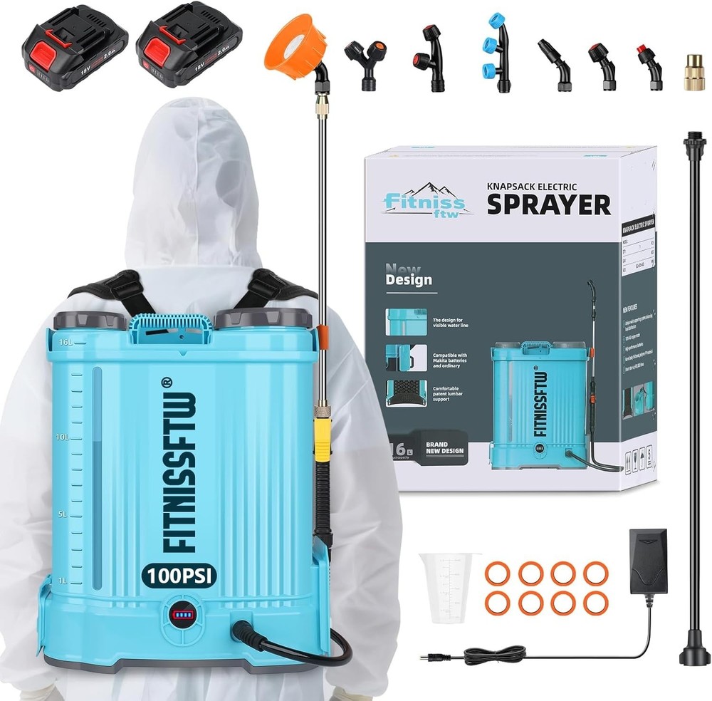 Backpack Sprayer Battery Powered 4.2 Gallon, 0-100 PSI Electric Back Pack Spraye