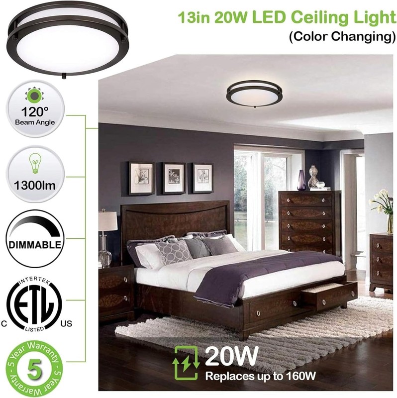 hykolity 13 inch Flush Mount LED Ceiling Light Fixture, 2700K/3000K/3500K/400... gallery