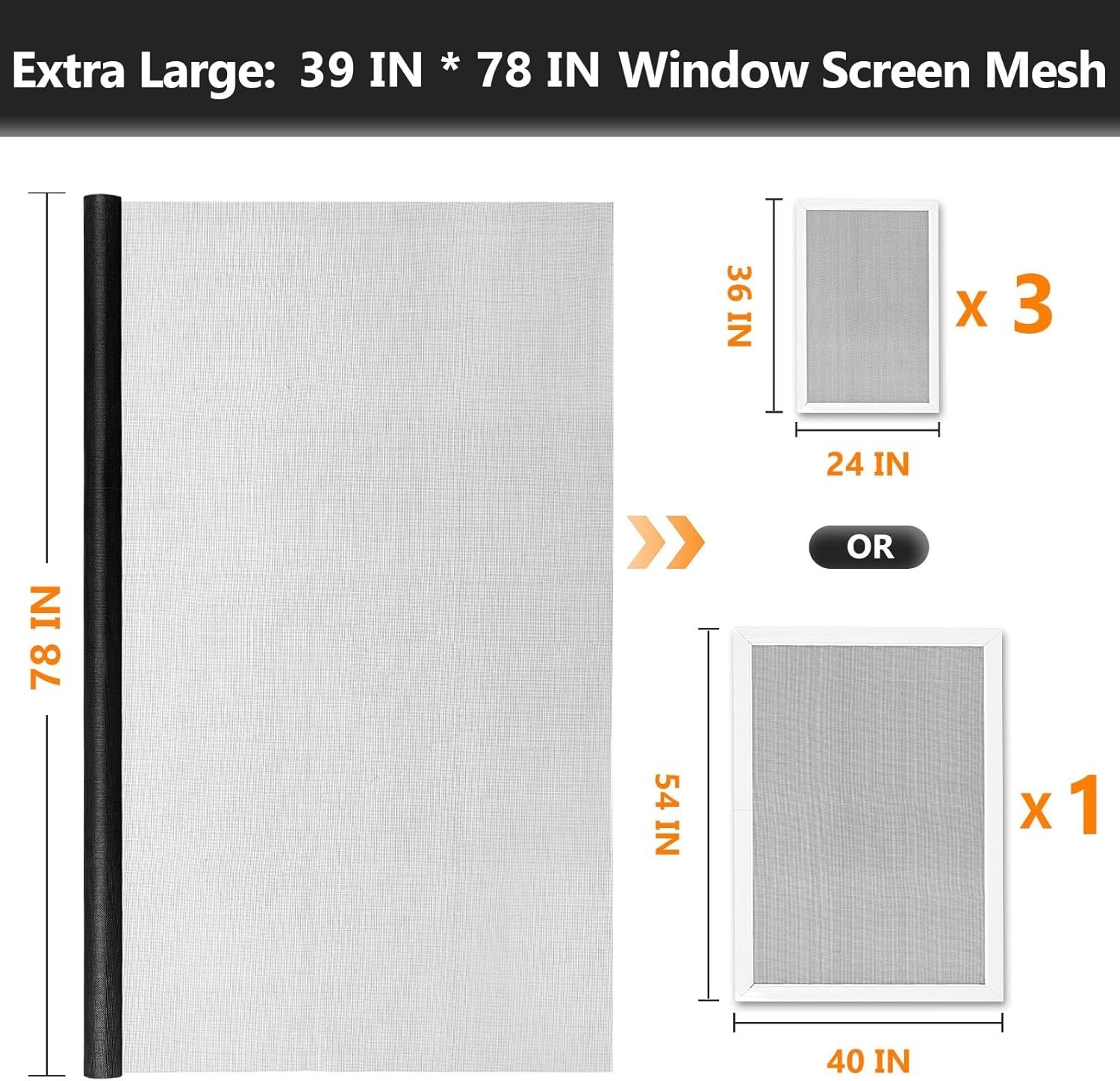 Window Screen Repair Kit 39x78 Fiberglass Mesh Roll for Door Window Black gallery