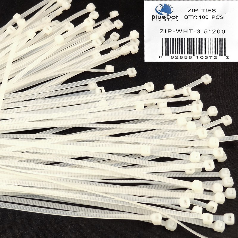 100 Pack Lot Pcs - 8" Inch UV Resistant Nylon Cable Zip Wire Tie 40 lbs - WHITE gallery