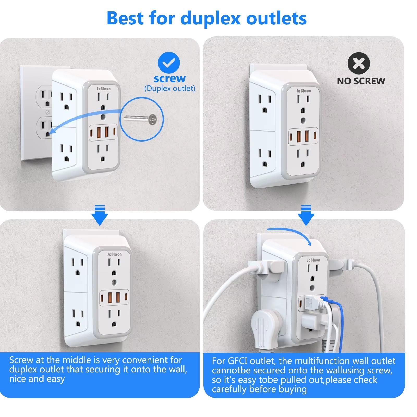 6 Outlet Extender Surge Protector Multi Plug Wall Adapter USB Charger Ports with gallery