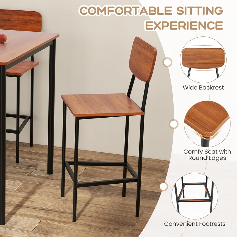 Industrial 5-Piece Dining Table Set, Walnut Finish gallery