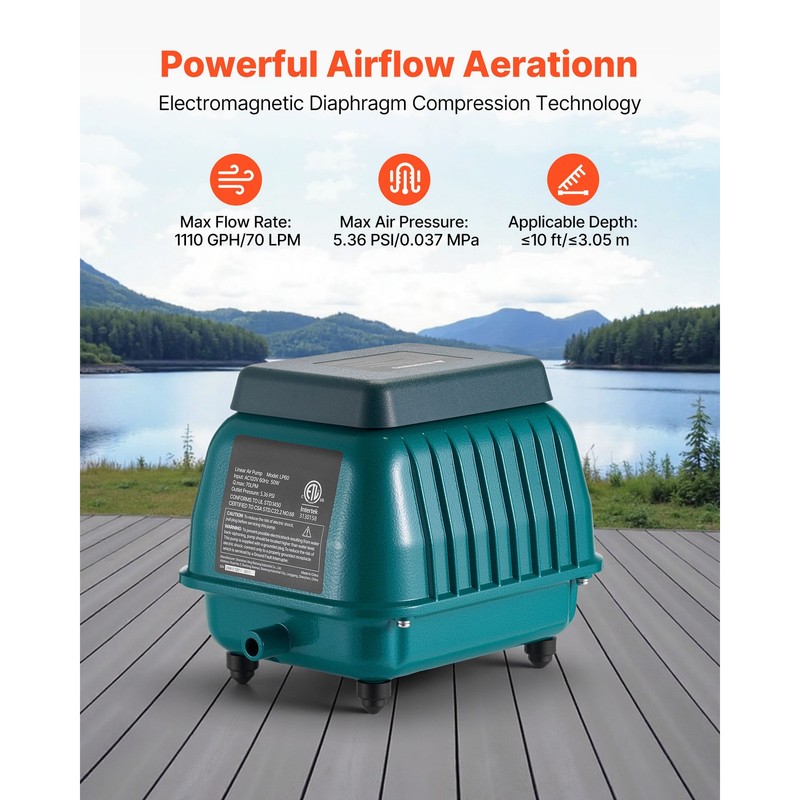 Uimoso Linear Air Pump for Septic Systems & Deep Pond Aeration 1110 GPH Capacity gallery