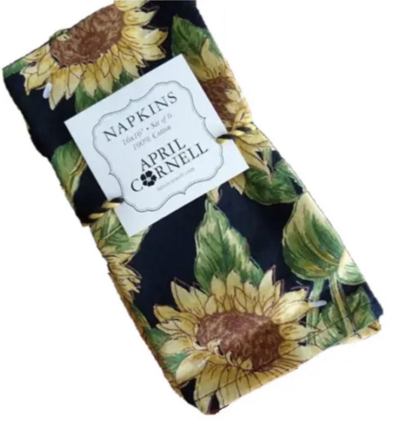 April Cornell Soleil Black Sunflower Floral Napkins Black Yellow Green Set of 6 gallery