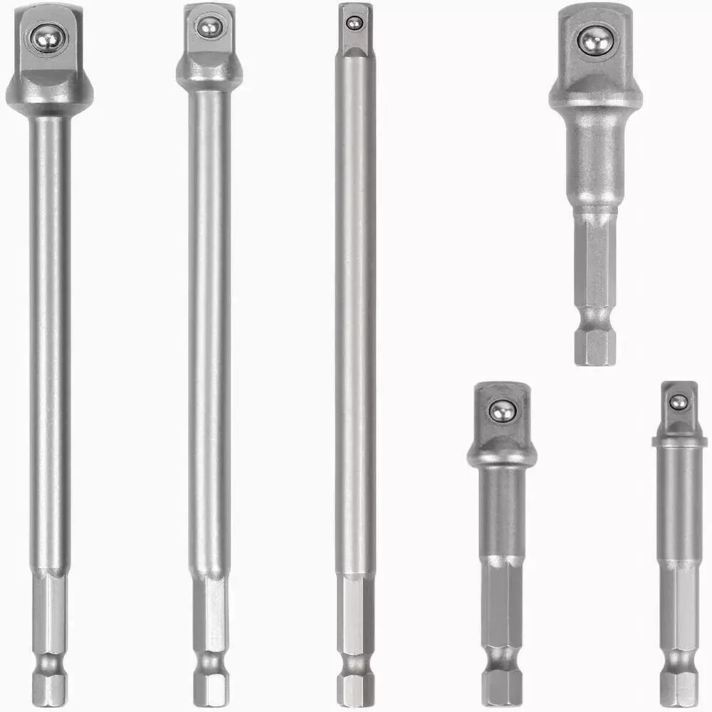 6 pc 6" & 3" Impact Grade Socket Adapter Set 1/4" 3/8" 1/2" Drive 1/4" Hex Shank gallery