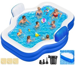 New Extra Large Inflatable Swimming Pool with Seats Pump, 10.1TF X 7.5FT Blow-Up