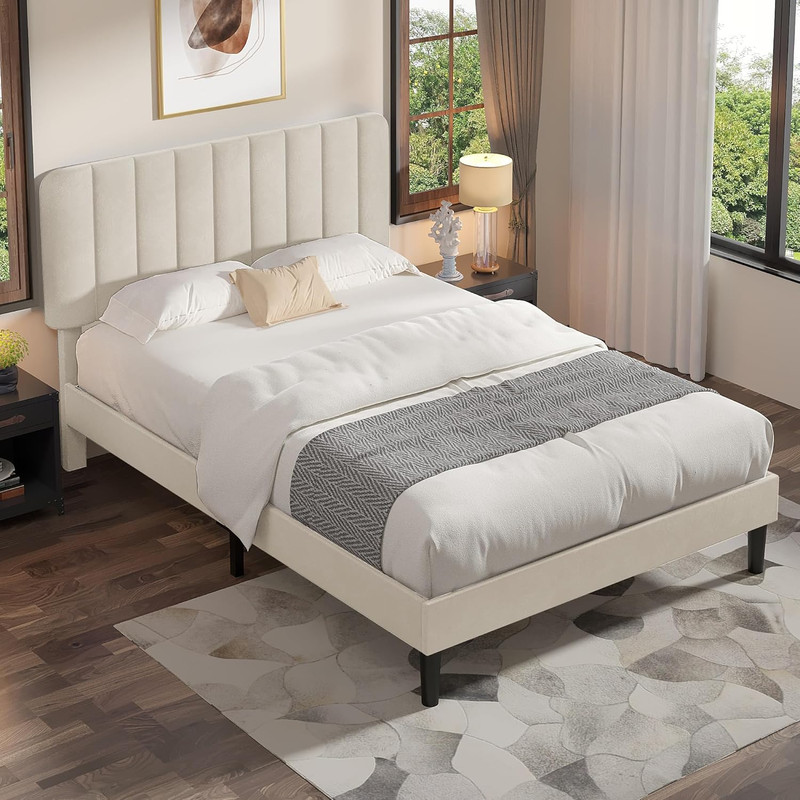 VECELO Full Size Bed Frame with Upholstered Headboard, Velvet Platform Bedframe gallery