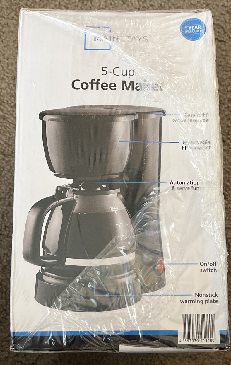 New Mainstays 5 Cup Coffee Maker - Black with Removable Filter Basket gallery