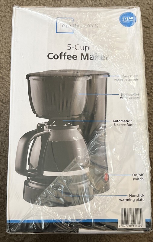 New Mainstays 5 Cup Coffee Maker - Black with Removable Filter Basket gallery