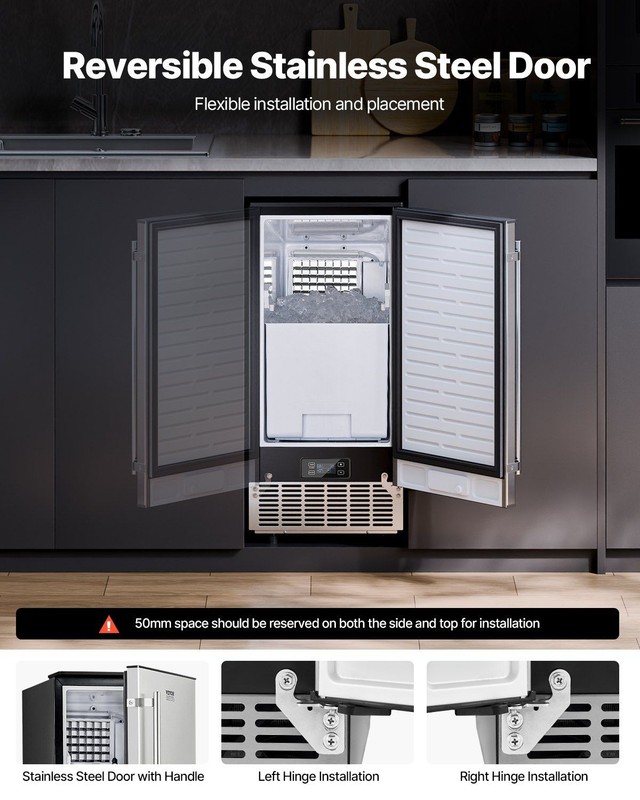 80lb/Day Stainless Ice Maker w/ Reversible Door 26lb Storage gallery