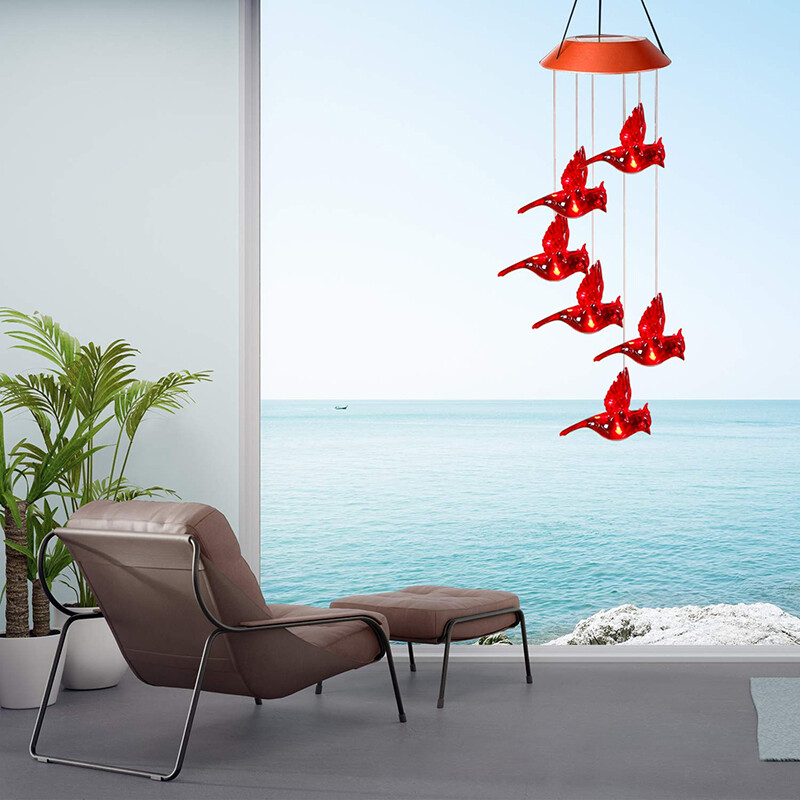 Solar Wind Chimes Lights LED Birds Color Changing Hanging Lamp Garden Home Decor gallery