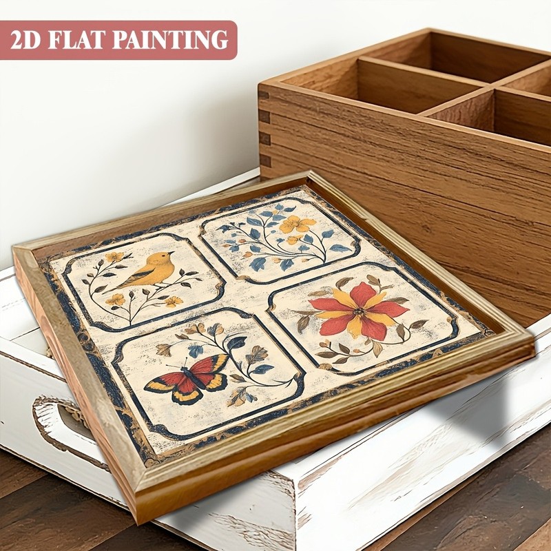 Simple Quad Grid Floral Bird Whitewashed Wooden Plaque Modern Tabletop Gift gallery