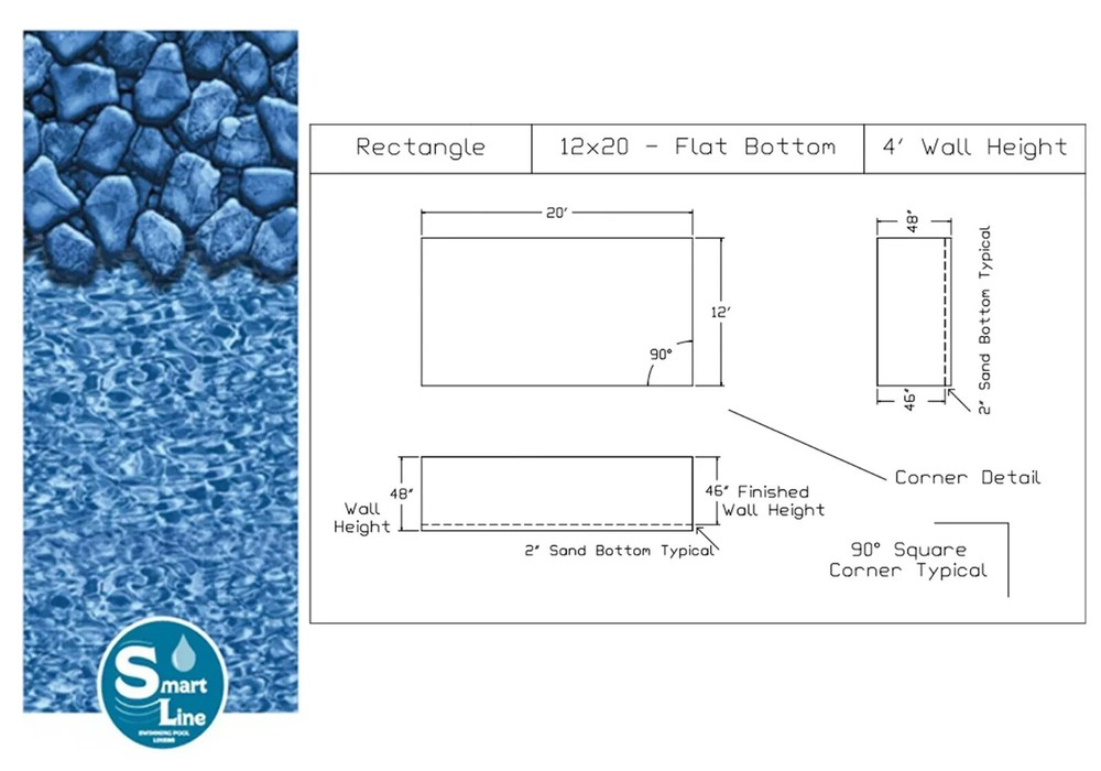 SmartLine 12 x 20' x 4' Flat Bottom Rectangle Liner For Fanta-Sea™ Swimming Pool