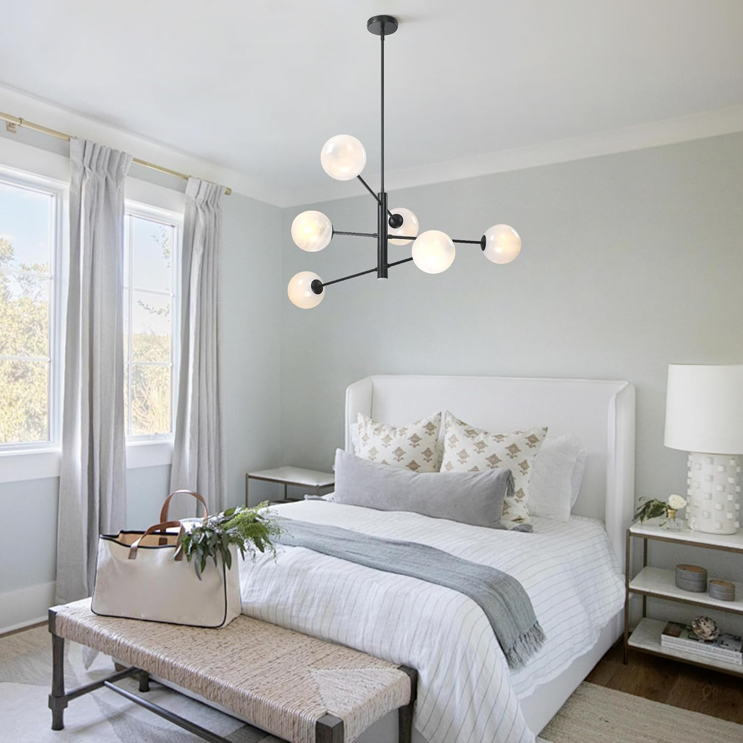 Mid Century 6-Light Globe Marble Glass Chandelier for Modern Home Decor gallery