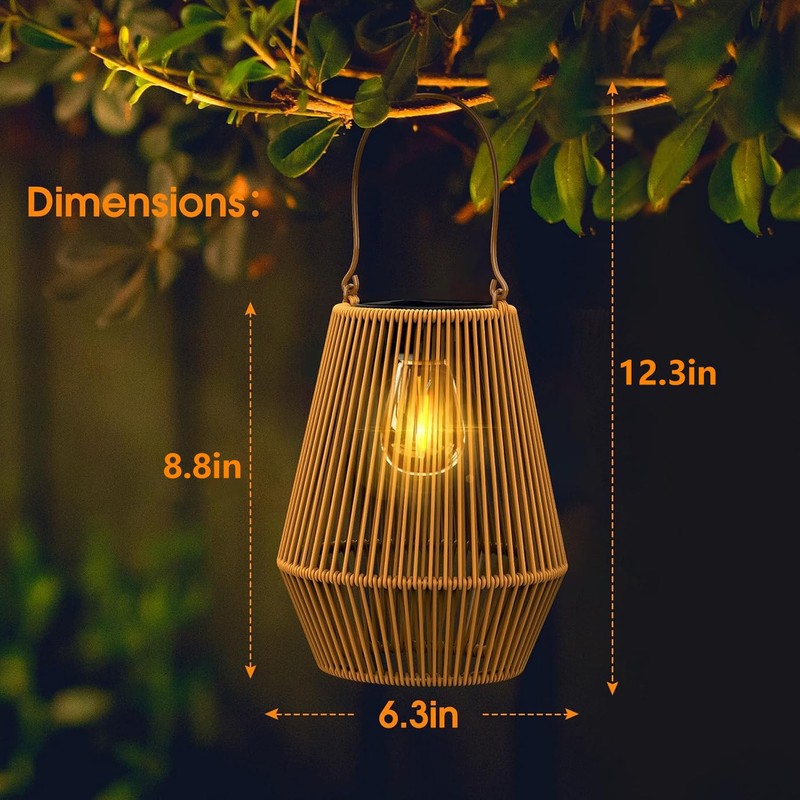 Solar Lights Outdoor Waterproof Boho Light for Outside Hanging Rattan Lantern US gallery