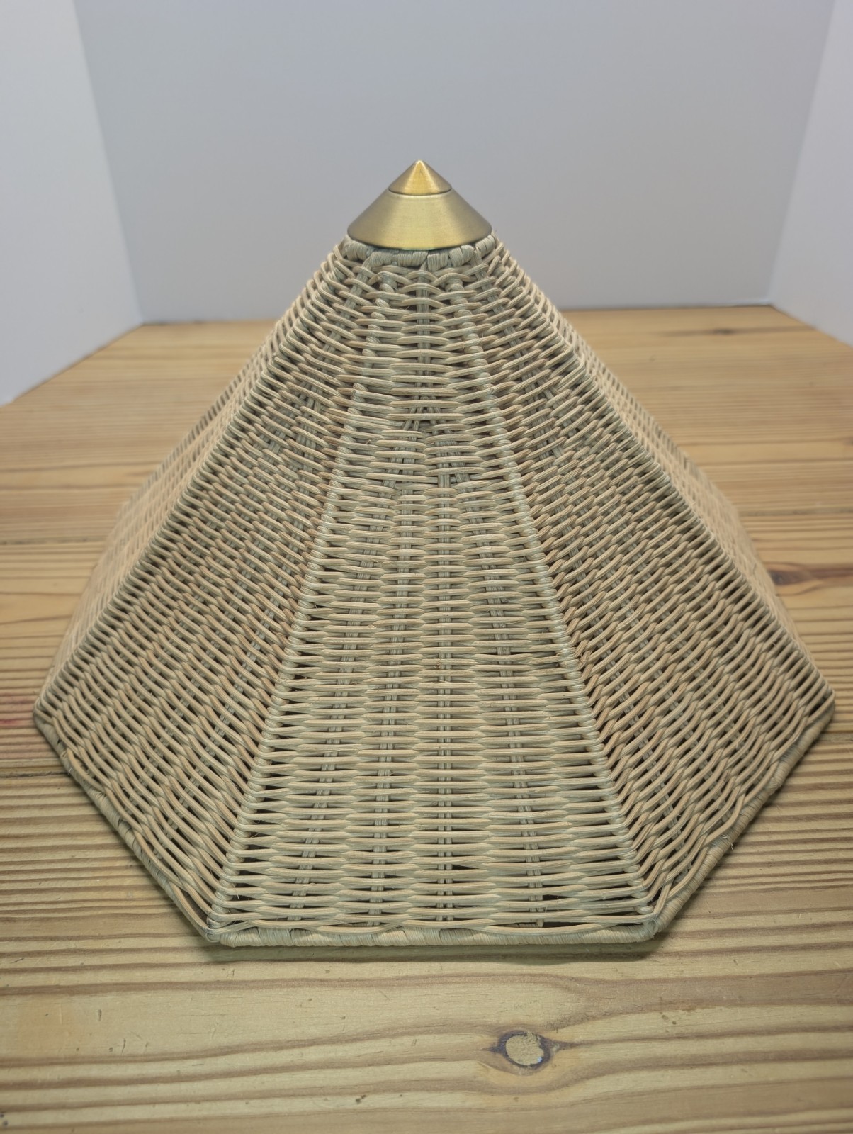 Vintage Wicker Rattan Pyramid Lamp Shade Boho Coastal Pagoda 15” Wide gallery