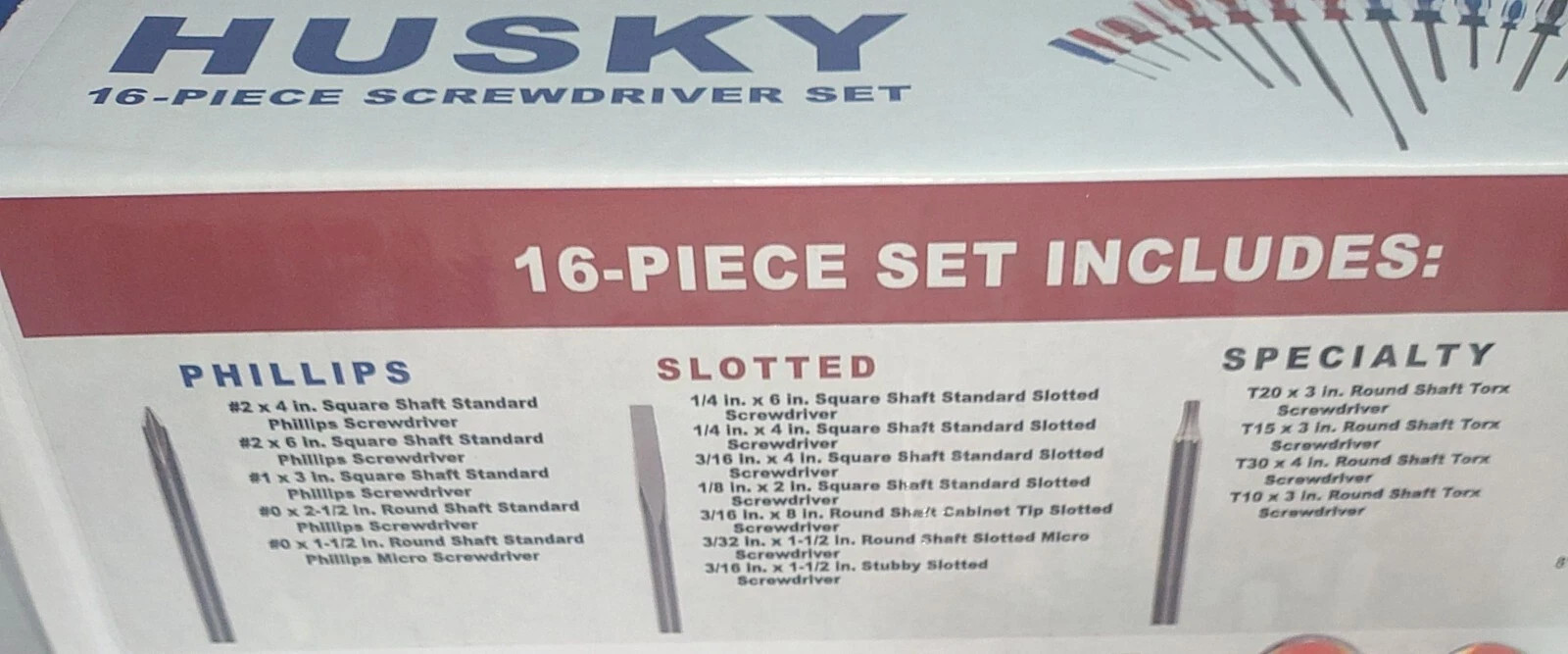 Husky 16 Piece Screwdriver Set Phillips Slotted Torx Brand New gallery