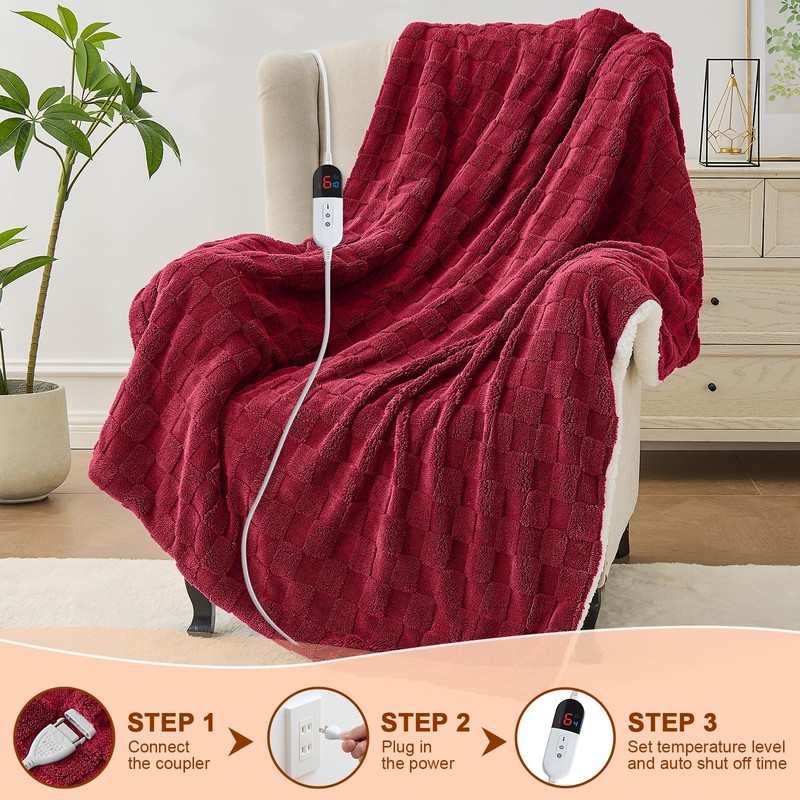 Easthome Electric Heated Throw Blanket - Jacquard Checkered Sherpa 50X60 gallery