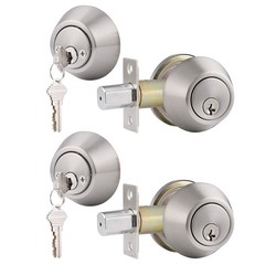 Double Cylinder Deadbolt Door Locks Keyed Alike Both Sides Satin Nickel 2 Pack
