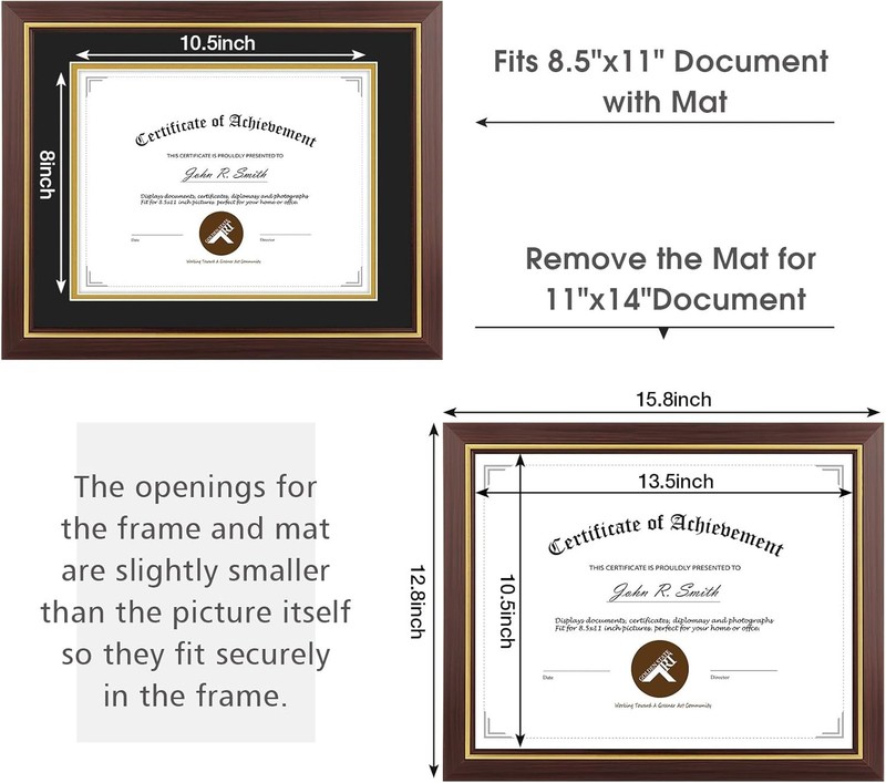 11x14 Diploma/College Frame with Double Mat for 8.5x11 Certificates Document gallery