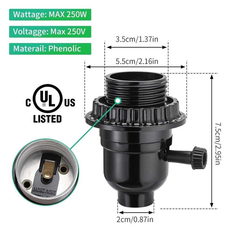 Durable Medium Base Lamp Socket with 2 Shade Rings for Easy Replacement gallery