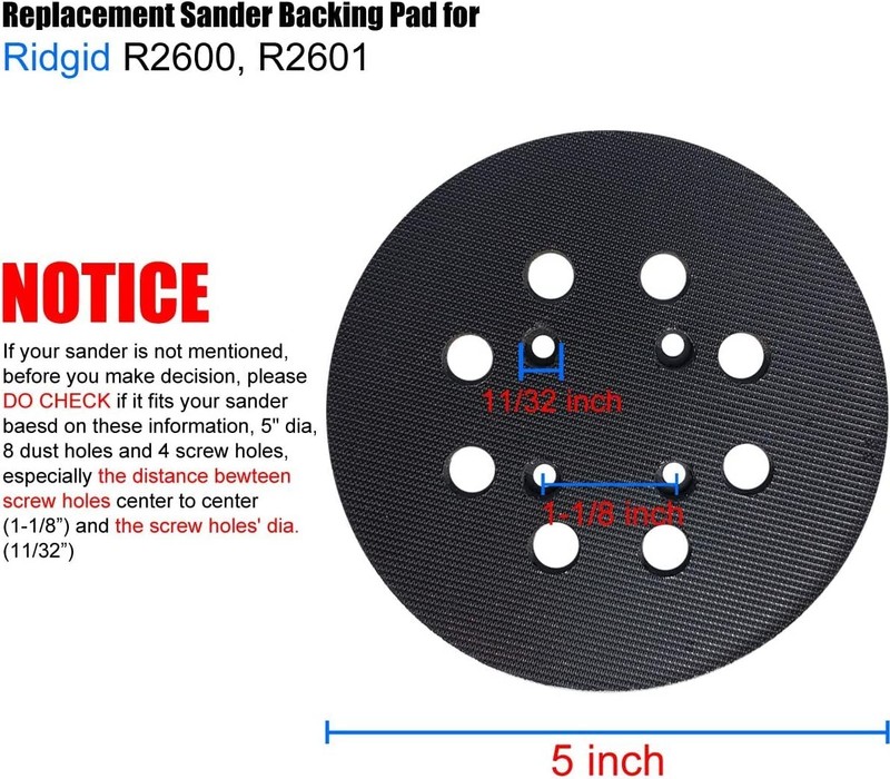 2 Pack 5 Inch 8 Hole Hook and Loop Sander Pad for Ridgid R2600, R2601 5" gallery