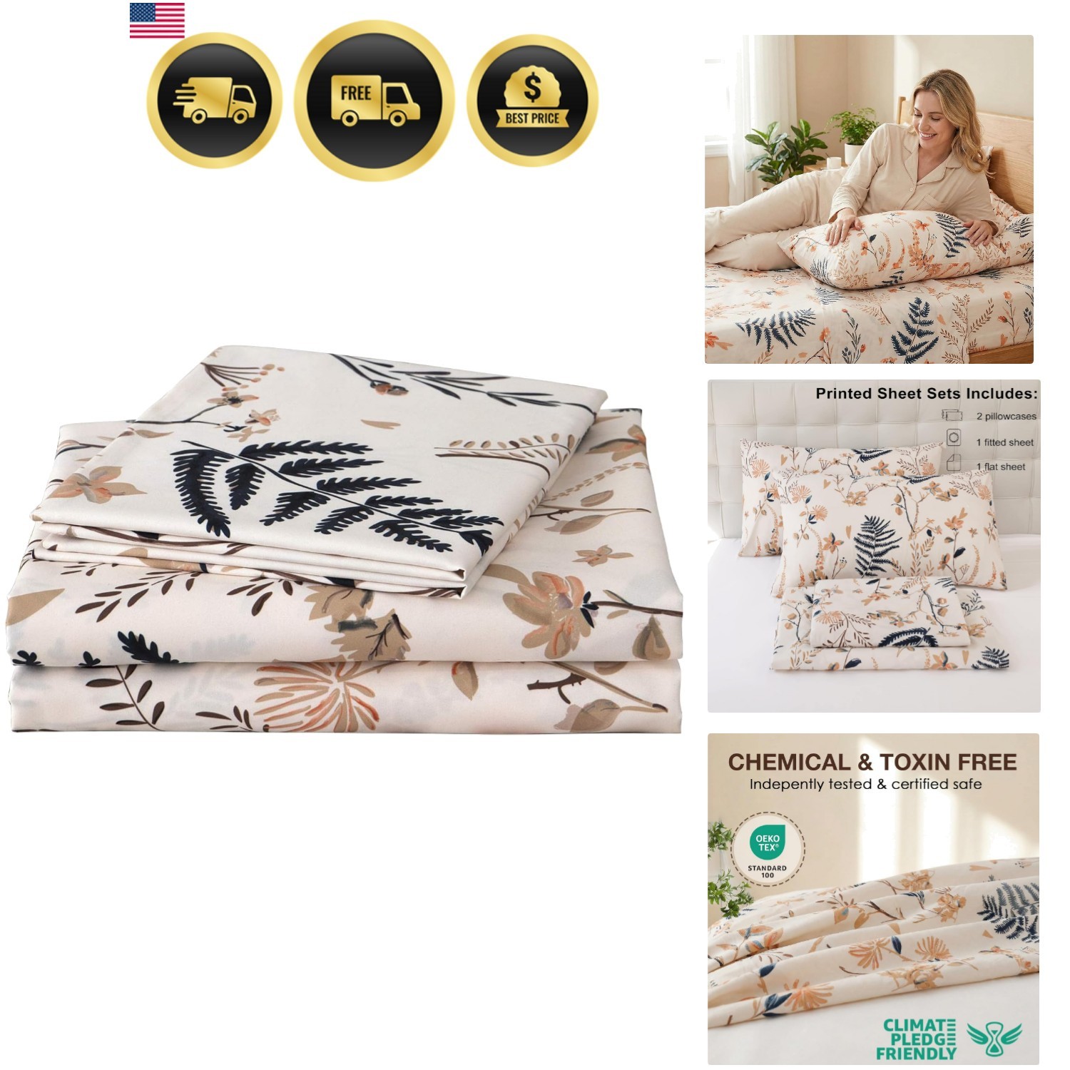 King Size Microfiber Sheet Set Floral Pattern Extra Deep Pocket 4 Piece gallery