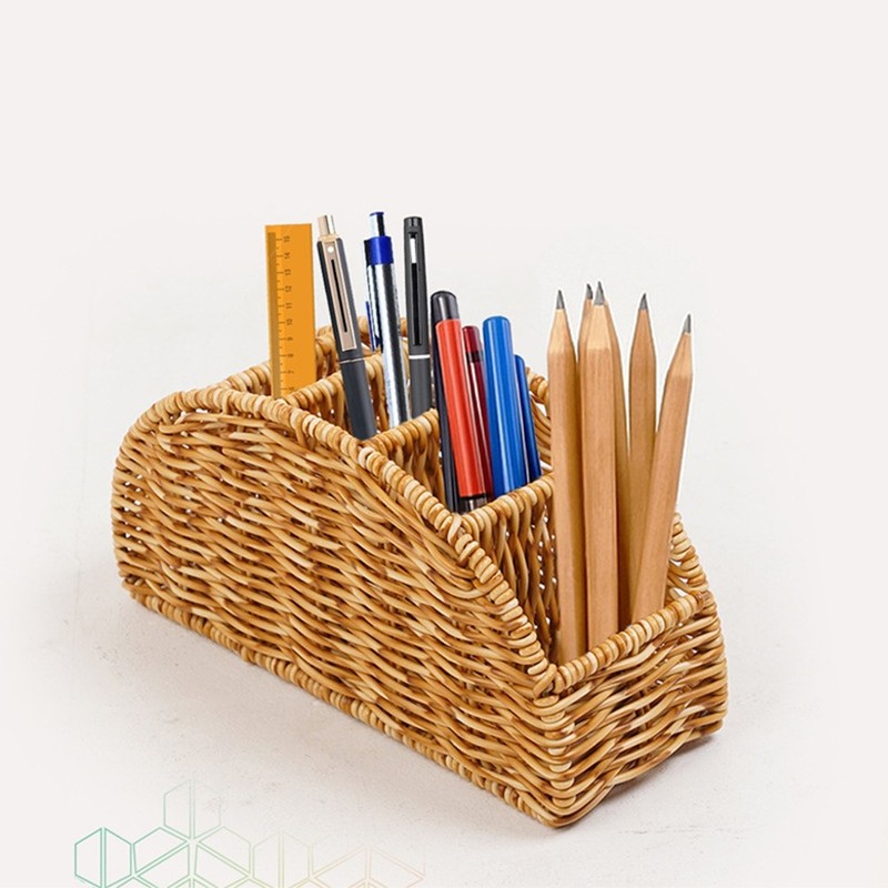 Handwoven Remote Control Holder Basket Boho Desk Organizer O2V88414 gallery