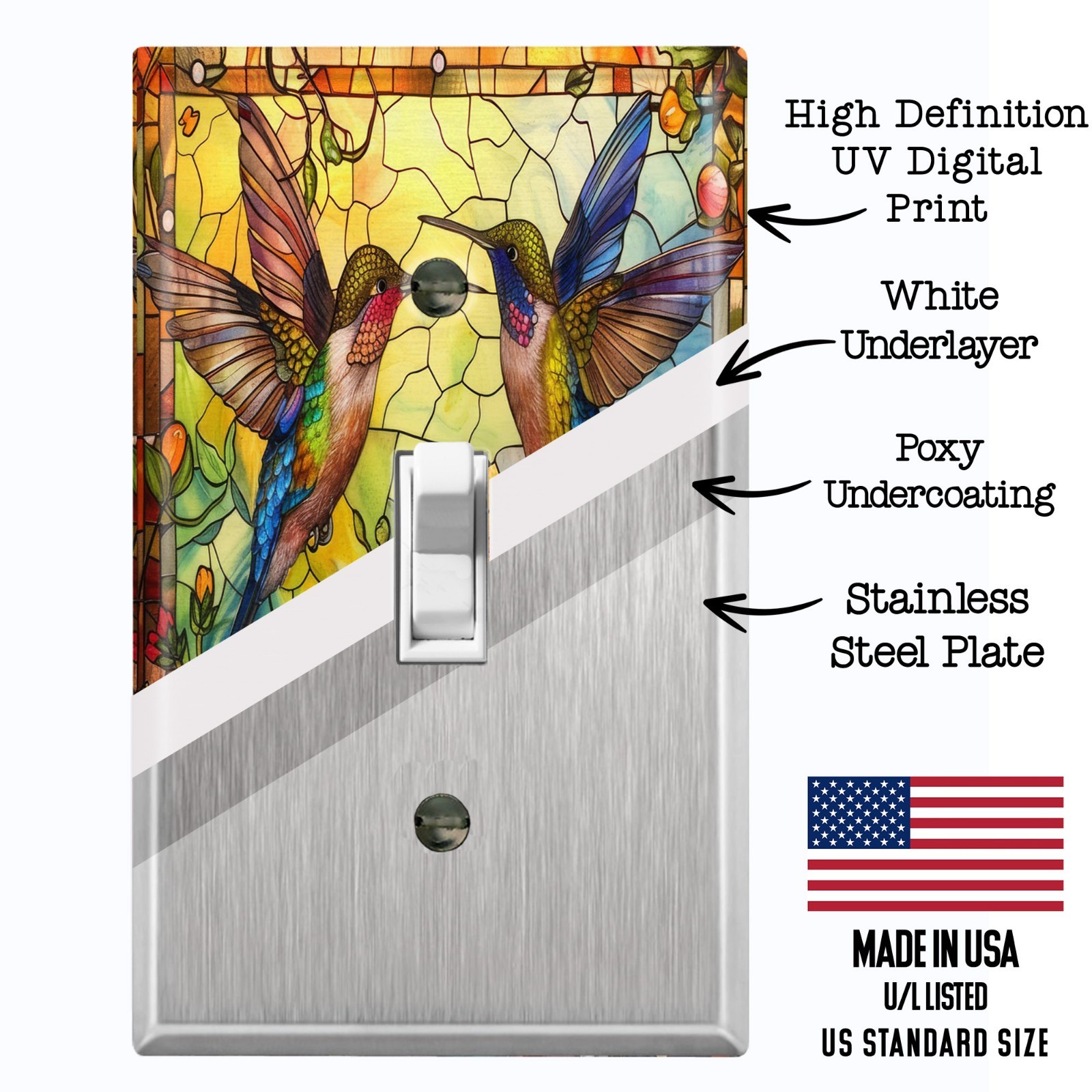 Metal Light Switch Outlet Cover Decorative Wall Plate Hummingbird Flowers AML108 gallery