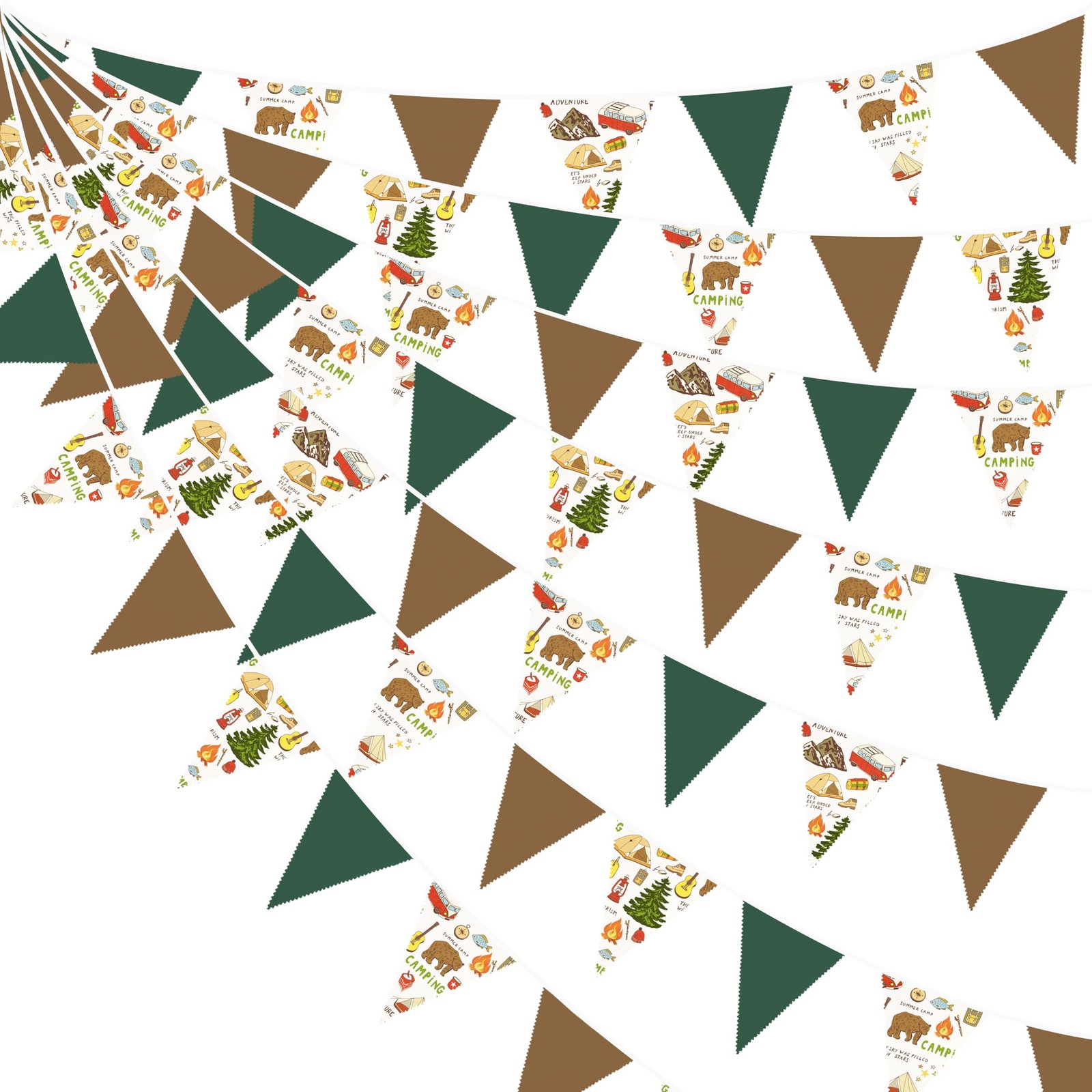 32Ft Camping Party Decorations Green Brown Camper Triangle Flag Fabric Banner... gallery