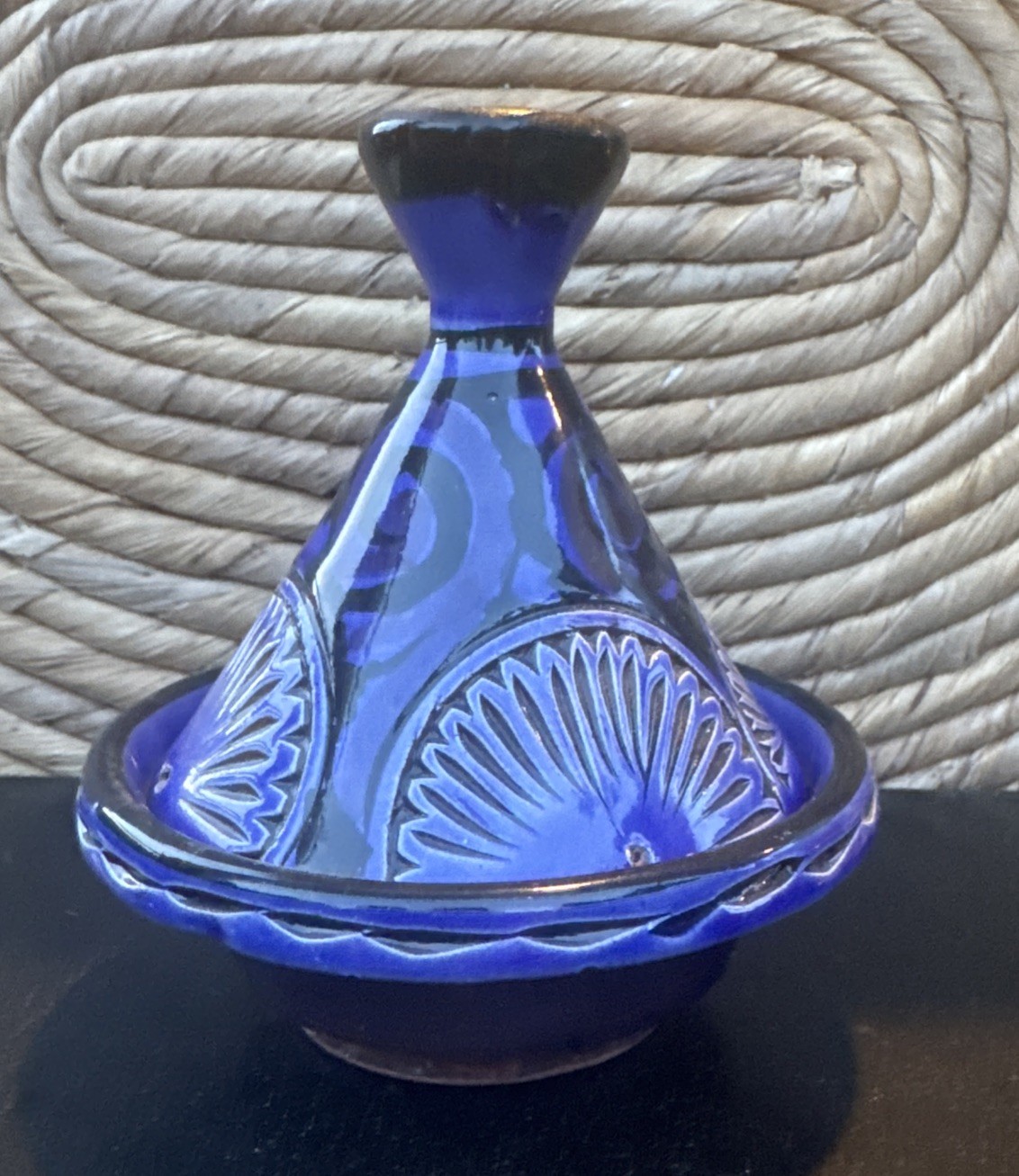 Moroccan Traditional 5 Inch Royal Blue Pottery Hand Made Serving Tagine gallery