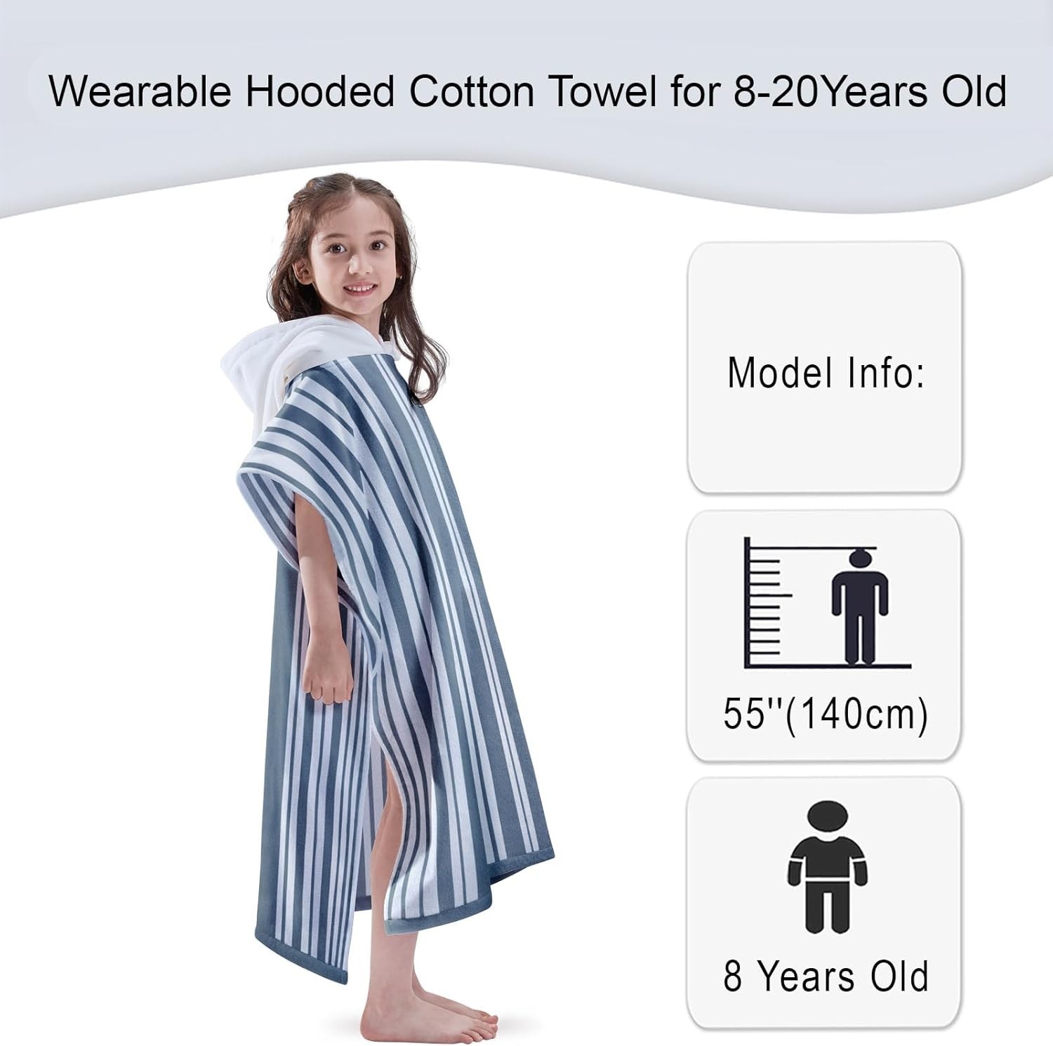 Pure Cotton Super Soft and Quick Dry Striped Poncho Robe Kids Beach Towels gallery