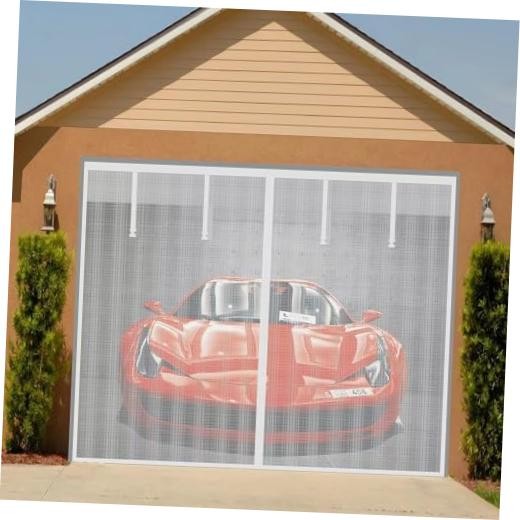 Magnetic Garage Screen Door for 1 Car Garage Doors up to 9x7FT- 9X7 FT White gallery