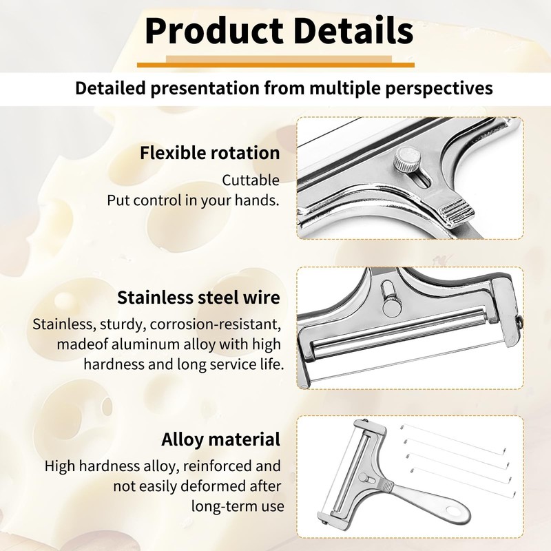 Cheese Slicer With Adjustable Thickness Cutter Stainless Steel with Wire gallery