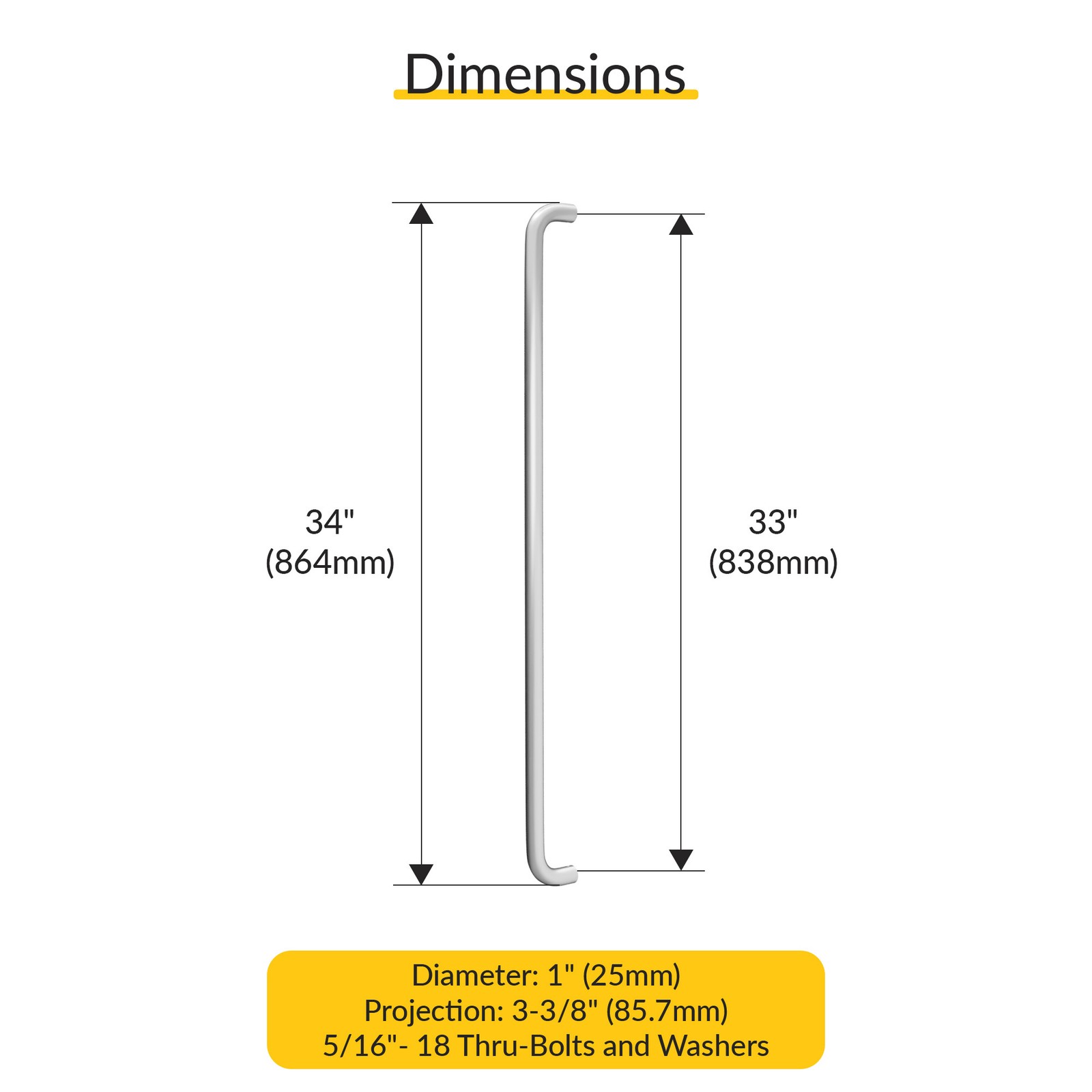 Brixwell Straight Solid Straight Pull Handle Aluminum 33" CTC Clear Anodized gallery