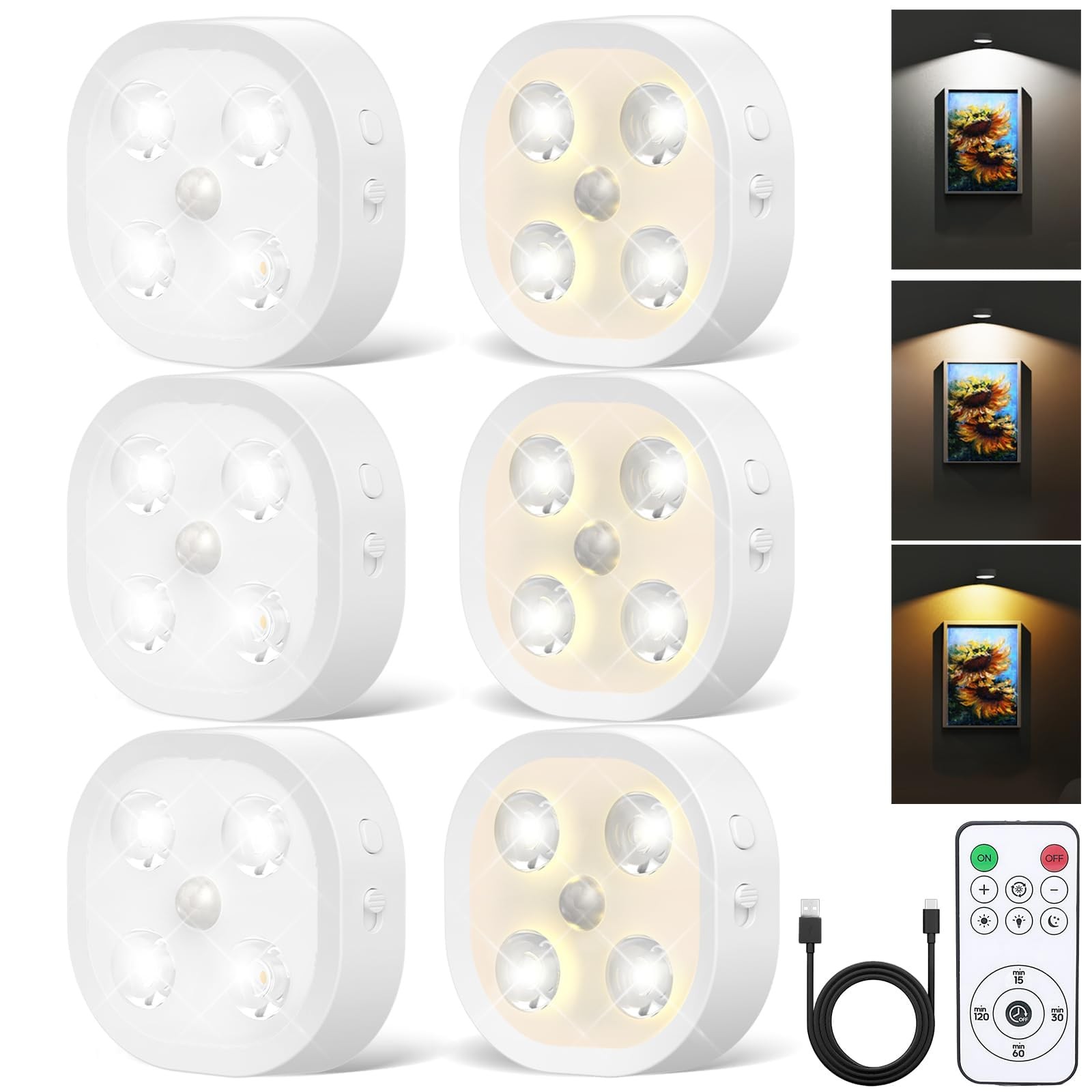 Under Cabinet Lighting, 1500mAh Rechargeable Motion Sensor Puck Lights with R... gallery